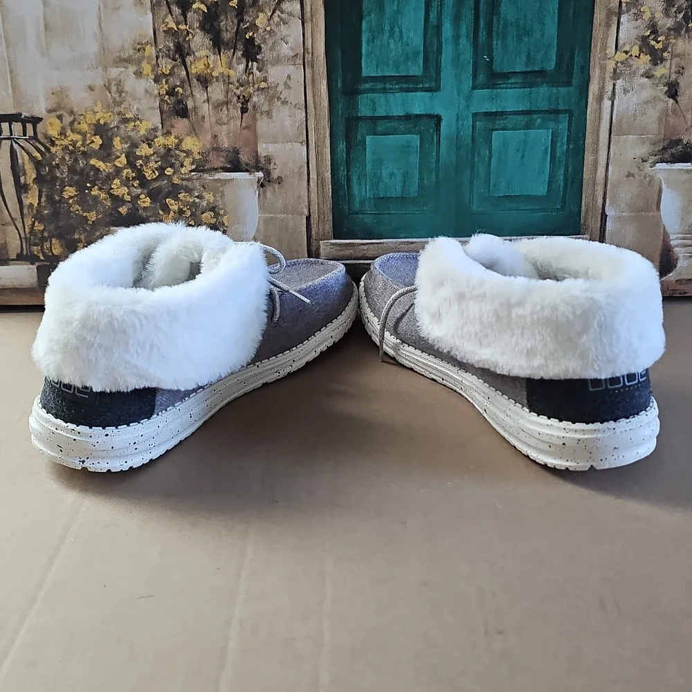 Hey Dude Britt Winter Boots Womens 8 Faux Fur Comfort Moc Toe Gray 121774000